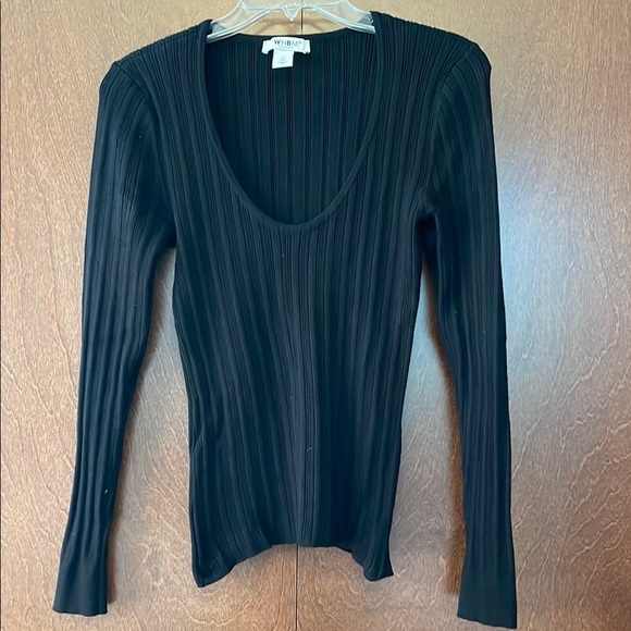 WHBM Black Ribbed Long Sleeve Top - Picture 1 of 4